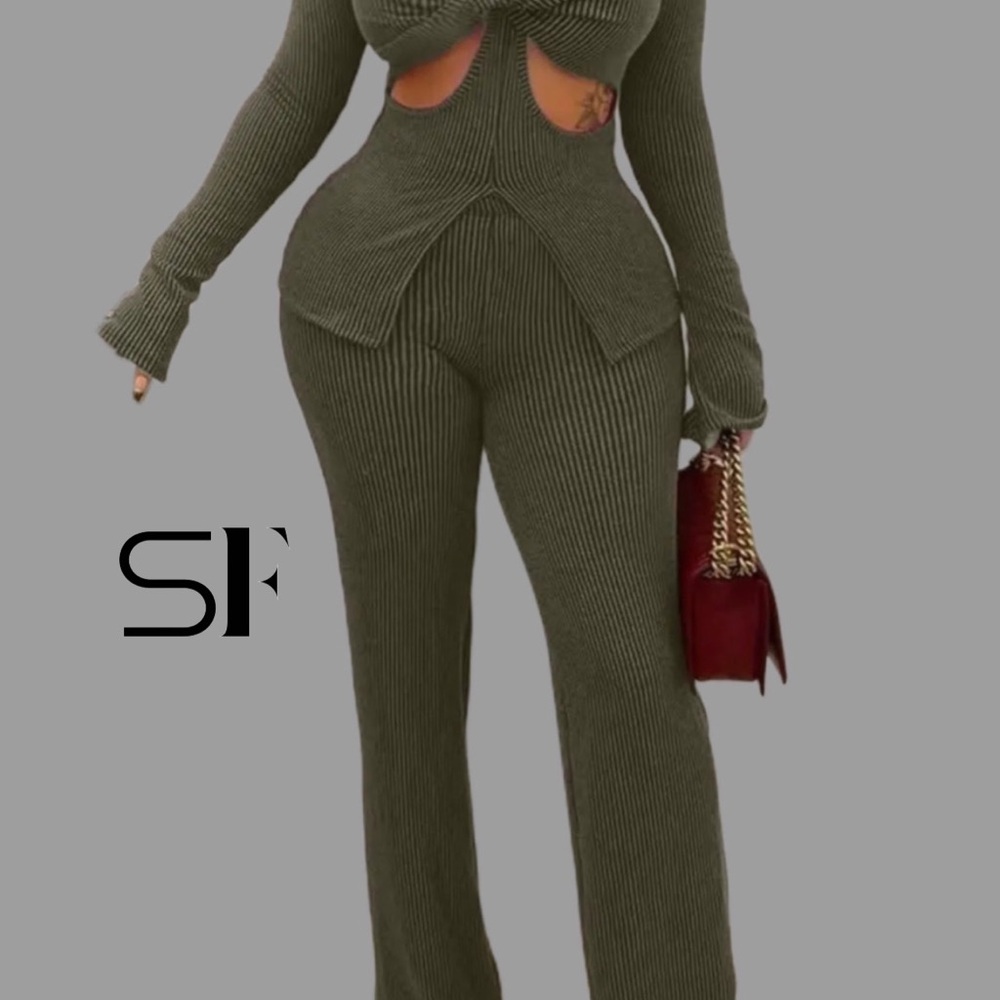 Olive Ribbed Knit Jumpsuit